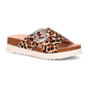 Crown & Ivy cheetah slip on sandles with bling buckle detail